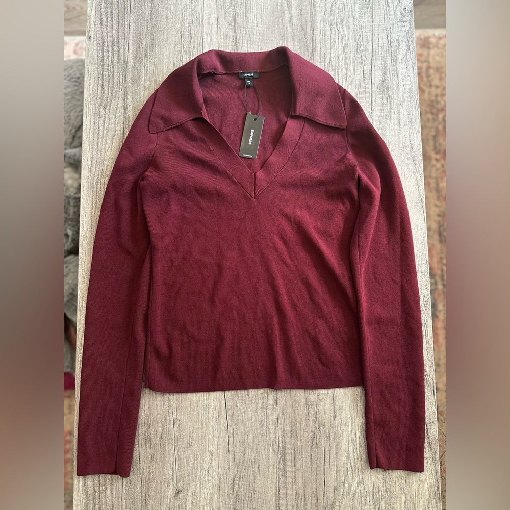 Express Maroon Collared Sweater Size Medium NWT - image 6